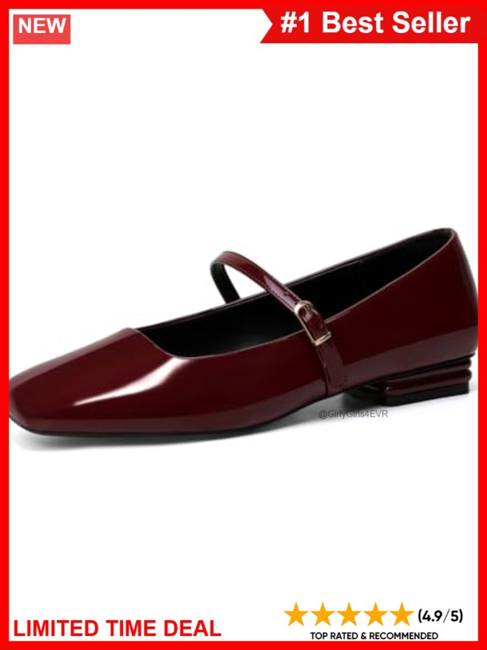 Women's Faux Leather Mary Jane Ballet Flats Square Toe Ankle Buckle Comfort